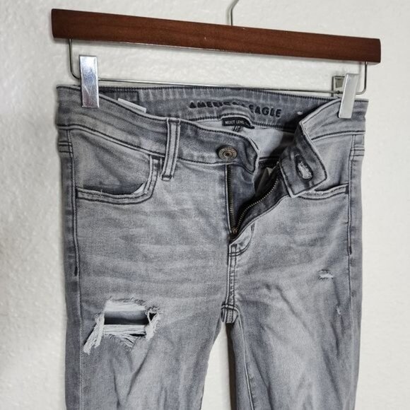 American Eagle Next Level Stretch Distressed Jeggings in Gray Women's Size 00 - Picture 8 of 10